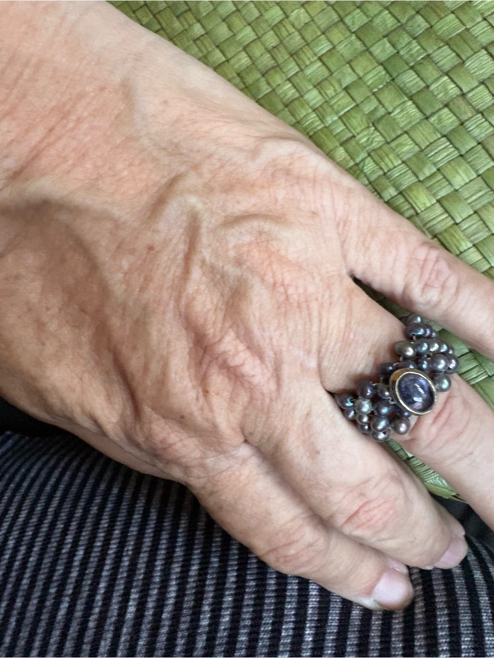 Fresh Water Pearl Hand Woven Ring with Amethyst Stone